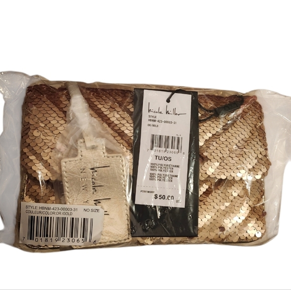 NWT Nicole Miller Evening Gold Sequin Chain Strap Crossbody Bag Clutch - Picture 4 of 6